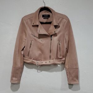 Pull & Bear Faux Suede Light Pink Moto Jacket Size M